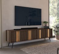 TV cabinet | color: Dunin oak | incl. LED lighting | 183 x 40 x 54 cm | 4 doors | soft-close function | 4 compartments | slim metal legs | TV furniture