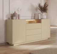 Chest of drawers | color: cocoa / oak Cremona | 2 hinged doors | incl. LED lighting | 5 compartments | 176 x 40 x 83 cm | push-to-open function | sideboard | 3 drawers