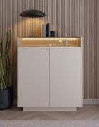 Chest of drawers | color: beige / oak Cremona | 2 hinged doors | incl. LED lighting | 7 compartments | 103 x 40 x 119 cm | push-to-open function | highboard | ABS edges