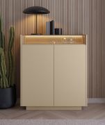 Chest of drawers | color: cocoa / oak Cremona | 2 hinged doors | incl. LED lighting | 7 compartments | 103 x 40 x 119 cm | push-to-open function | highboard | ABS edges