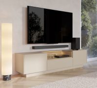 TV cabinet | color: beige / oak Cremona | 2 hinged doors | incl. LED lighting | 3 compartments | 176 x 40 x 43 cm | push-to-open function | TV furniture | 1 drawer