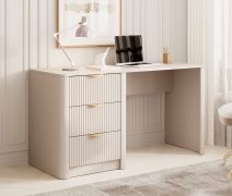 Desk | Beige | 3 drawers | 140 x 55 x 76 cm | Handles: metal | ABS edges | modern slatted design | for office