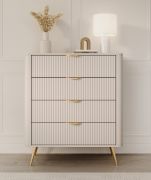 Chest of drawers | beige | 4 drawers | 88 x 38 x 101 cm | handles & legs: metal | ABS edges | highboard | modern slatted design