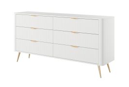 Chest of Drawers | 6 drawers | White | Dimensions: 81 x 163 x 38 cm | Long sideboard | Handles & legs: Metal | Modern slatted design | For the living room