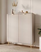 Chest of drawers | beige | 2 hinged doors | 6 compartments | 113 x 38 x 134 cm | handles & legs: metal | ABS edges | modern slatted design | highboard