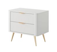 Nightstand | 2 drawers | ABS edge protection | Color: White | Dimensions: 55 x 63 x 38 cm | Handles & legs: Metal | Slatted front | For the bedroom