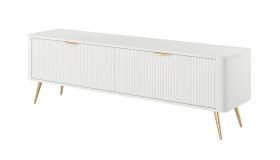 TV Cabinet | White | Handles & Legs: Metal | 2 Hinged Doors | Dimensions: 51 x 163 x 38 cm | 2 Compartments | Slatted Front | Very Sturdy | TV Cabinet / TV Stand