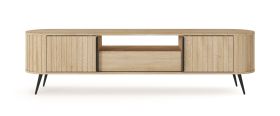TV base unit | 2 sliding doors | color: Cremona oak | 1 drawer | push-to-open function | 196 x 40 x 51 cm | rounded sides | ABS edges | TV furniture