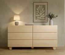 Chest of drawers | 6 drawers | color: Vicenza oak | push-to-open function | 160 x 38 x 80 cm | soft lines | ABS edges | wooden legs | for living room