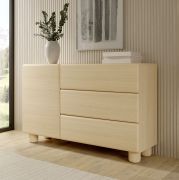 Chest of drawers | 1 door | 3 drawers | color: Vicenza oak | push-to-open function | 130 x 38 x 80 cm | 2 compartments | ABS edges | wooden legs | for living room