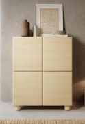 Chest of drawers | 4 doors | color: Vicenza oak | 8 compartments | push-to-open function | 100 x 38 x 125 cm | highboard | ABS edges | wooden legs | soft lines