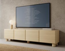 TV base unit | 4 hinged doors | color: Vicenza oak | push-to-open function | 200 x 38 x 47 cm | 4 compartments | ABS edges | wooden legs | TV furniture
