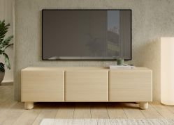 TV base unit | 3 tilt doors | color: Vicenza oak | push-to-open function | 150 x 38 x 47 cm | 3 compartments | ABS edges | wooden legs | TV board