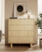 Chest of drawers | color: oiled oak | 4 drawers | push-to-open function | 94 x 38 x 104 cm | full-extension drawers | ABS edges | for living room