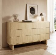 Chest of drawers | color: oiled oak | 6 drawers | push-to-open function | full-extension drawers | 153 x 38 x 83 cm | sideboard | for living room