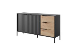Sideboard with Soft-Close System Fouchana 09 | Black & Oak Artisan | 81 x 153 x 39.5 cm | 3 Drawers