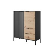 Modern chest of drawers with simple design Fouchana 08, color: black / oak Artisan - Dimensions: 123 x 103 x 39.5 cm (H x W x D), with soft-close system