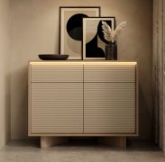 Chest of drawers | color: Bolivar natural / cappuccino | 2 hinged doors | 4 compartments | 2 drawers | push-to-open function | incl. LED lighting | 104 x 40 x 85 cm