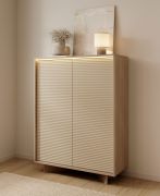 Chest of drawers | color: Bolivar natural / cappuccino | 2 hinged doors | 6 compartments | push-to-open function | incl. LED lighting | 104 x 40 x 139 cm | highboard