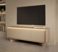 TV base unit | color: Bolivar natural / cappuccino | 3 hinged doors | 3 compartments | push-to-open function | incl. LED lighting | 154 x 40 x 55 cm | TV board