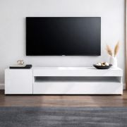 Silvado 1 TV Stand | High-Gloss White | 155 x 40 x 45 cm | Large tilting compartment with 2 compartments | Handle-free design | Sturdy & Durable | Fully painted