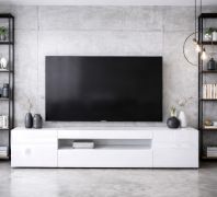 Silvado 2 TV Cabinet | High-Gloss White | 200 x 40 x 45 cm | Large tilting compartment with 2 compartments | Handle-free design | Sturdy & Durable | Fully painted