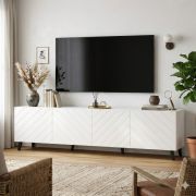 Zolvane 2.0 TV Cabinet | High-Gloss White | 200 x 42 x 53.5 cm | 8 compartments | 4 doors | Handle-free design | Decorative geometric front