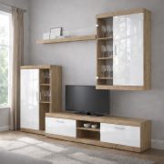 Celesco 2 Wall Unit | 4-piece set | Color: Sonoma/High-Gloss White | 260 x 42 x 206 cm | All-metal hardware