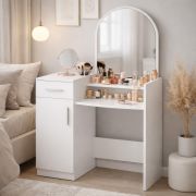 Lunarisa 1 Vanity with Mirror | Color: Nimfea Alba | 1 drawer | 3 compartments | large storage surfaces | ideal for smaller rooms