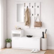 Kelvini Complete Wardrobe Set | White | Shoe Cabinet with 3 Compartments and a Drawer | Wardrobe with Mirror | 6 Hooks | Plenty of Shelving Space
