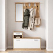 Kelvini Complete Wardrobe Set | Color: Sonoma / White | Shoe cabinet with 3 compartments and a drawer | Wardrobe with mirror | 6 hooks | plenty of storage space