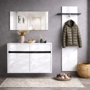 Palvudo Complete Wardrobe Set | Color: High-Gloss White / Black | 3-piece set | 2 drawers | 3 large compartments | Clothes rod | 2 doors |