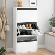 Palvudo Shoe Cabinet | Color: High-Gloss White / Black | 3 Tilting Compartments | Space-Saving | Plenty of Storage Space | Black Trim | 50 x 27 x 126 cm