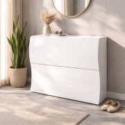 Vela Nova 2 Shoe Cabinet | Color: High-Gloss White | 2 spacious tilting compartments | Wave Design | Sturdy & Easy to Clean | 60–74 x 27 x 81 cm