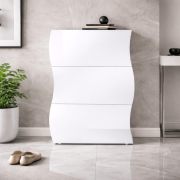 Vela Nova 2 Shoe Cabinet | Color: High-Gloss White | 3 spacious tilting compartments | Wave Design | Sturdy & Easy to Clean | 60–74 x 27 x 121 cm