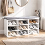 Bench with Storage / Shoe Cabinet 80 | Color: Nimfea alba | 9 compartments | soft gray fabric upholstery | 80 x 30 x 50 cm | sturdy construction