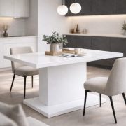 Statura 1 Dining Table | High-Gloss White | Sturdy Column Table | Extra-Thick 32 mm Tabletop | 138 x 80 x 74 cm | UV-Coated | Seats 4–6 People