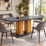 Kron Extendable Dining Table | Color: Artisan Oak / Graphite | 32 mm thick tabletop | Seats 4–6 people | 140–180 x 80 x 75 cm | Sturdy pedestal table