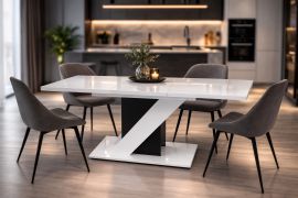 Ventio Extendable Dining Table | Color: High-Gloss White/Black | Extra-Sturdy Tabletop | 120–160 x 80 x 75 cm | High-Quality Lacquer Finish | Seats 4–6 People