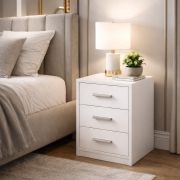 Darven Nightstand | Color: Matte White | 3 drawers | Sturdy & compact | 40 x 35 x 60 cm | Plenty of storage space