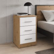 Darven Nightstand | Color: Artisan Oak / Matte White | 3 drawers | Sturdy & compact | 40 x 35 x 60 cm | Plenty of storage space