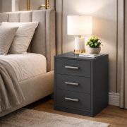 Darven Nightstand | Color: Anthracite | 3 drawers | Sturdy & compact | 40 x 35 x 60 cm | Plenty of storage space
