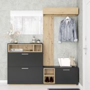 Complete Wardrobe Set - Zonza | Color: Artisan Oak/Anthracite | 2 tilting shoe compartments | 6 compartments | 2 clothing rods | 177 x 32 x 195 | large shelves