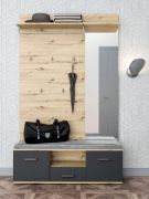 Lavon Entryway Cabinet | Color: Artisan Oak/Anthracite | Bench | Coat rack | Large mirror | Entryway | 1 drawer | 5 compartments | Hallway | 130 x 39 x 200 cm