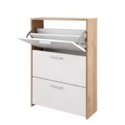 Belvun 3 Shoe Cabinet | Color: Artisan Oak/Matte White | 3 tilting compartments | plenty of storage space in a small area | 69 x 25 x 115 cm | Coat rack | Hallway