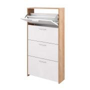 Belvun 4 Shoe Cabinet | Color: Artisan Oak/Matte White | 4 tilting compartments | plenty of storage space in a small area | 69 x 25 x 151 cm | Coat rack | Hallway
