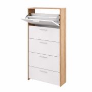Belvun 5 Shoe Cabinet | Color: Artisan Oak/Matte White | 5 tilting compartments | plenty of storage space in a small area | 69 x 25 x 187 cm | Coat rack | Hallway