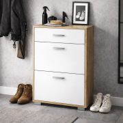 Stepino Shoe Cabinet | Color: Artisan Oak / Matte White | 2 flip-open compartments | 1 drawer | Coat rack | 60 x 30 x 88.5 cm | Hallway