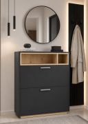 Zonza Shoe Cabinet | Color: Matte Anthracite / Artisan Oak | 2 tilting shoe compartments | 2 open compartments | 85 x 32 x 109 | Coat Rack