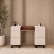 Claritha Vanity | Color: Cashmere / Livorno Oak Finish | 6 Drawers | Includes Mirror | Vanity | Bedroom | Elegant & Modern